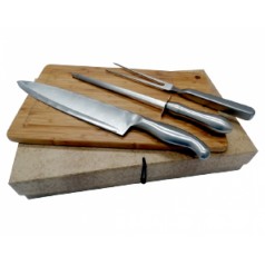 Kit Caixa Craft, tábua em bambu, faca, chaira e garfo Personalizado para Brindes H397