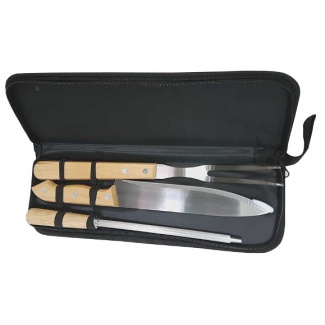 Kit churrasco com 3 peças cabo em madeira Personalizados para Brindes H1225