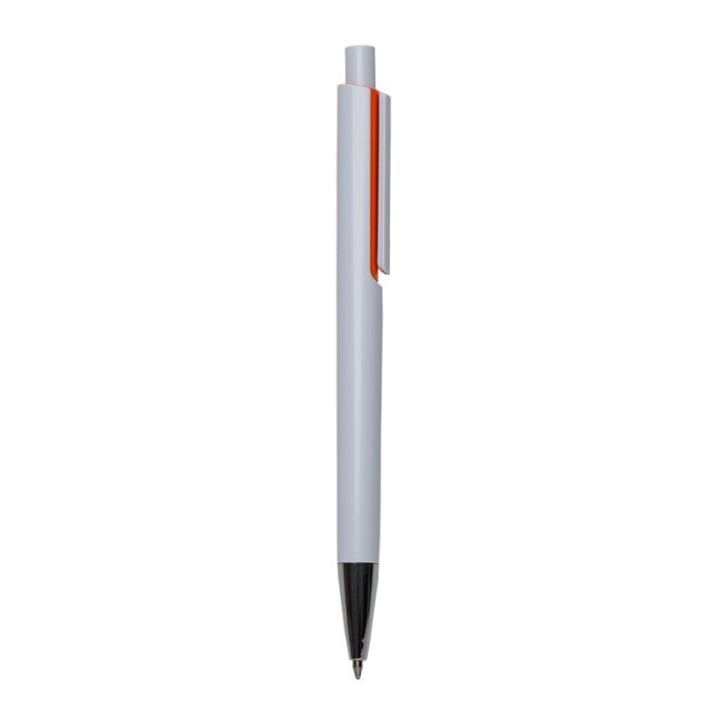 Caneta pvc corpo branco com detalhes colorido Personalizada para Brindes H1317