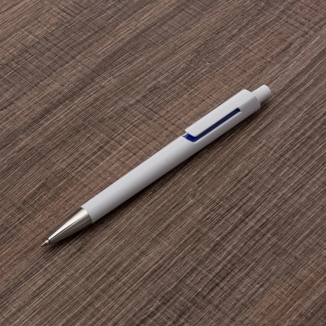 Caneta pvc corpo branco com detalhes colorido Personalizada para Brindes H1317
