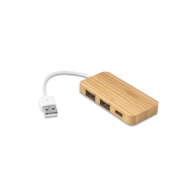 Hub em bambu com 2 portas Personalizado para Brindes H970127