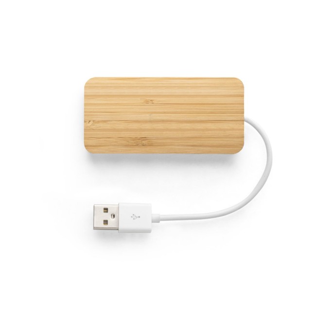 Hub em bambu com 2 portas Personalizado para Brindes H970127