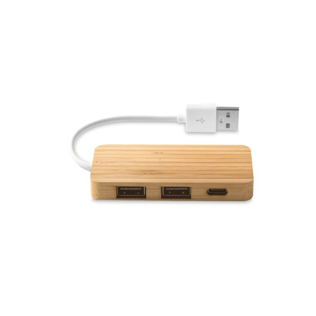 Hub em bambu com 2 portas Personalizado para Brindes H970127