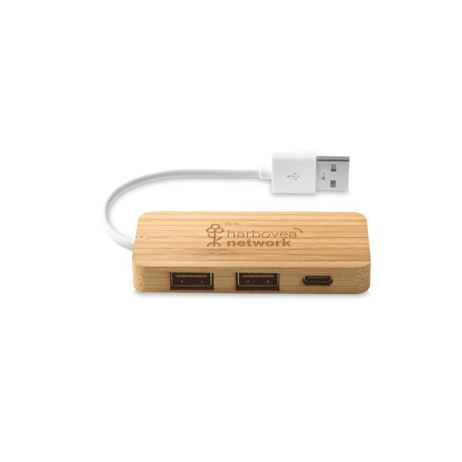 Hub em bambu com 2 portas Personalizado para Brindes H970127