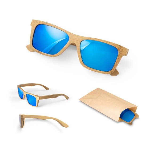 Óculos de sol em bambu om lentes espelhadas Personalizado H980140