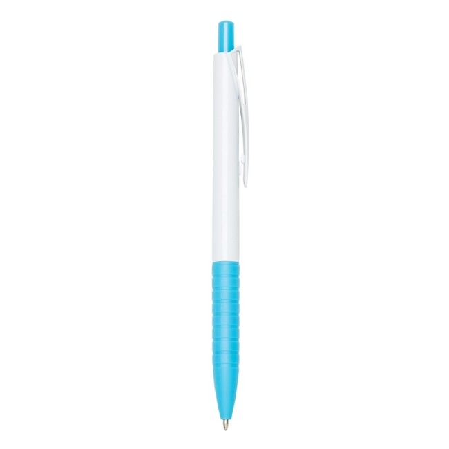 Caneta pvc branca com detalhe colorido Personalizada para Brindes H1806