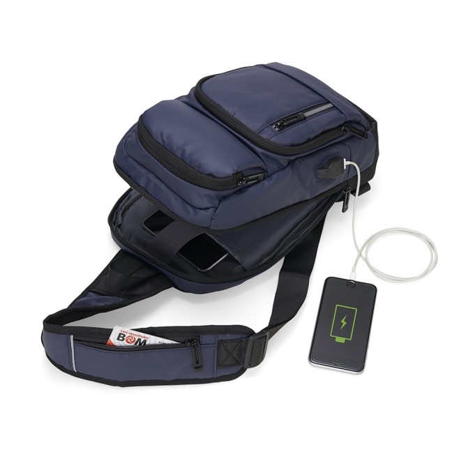 Mochila de ombro com entrada USB lateral Promocional com Logo H2029