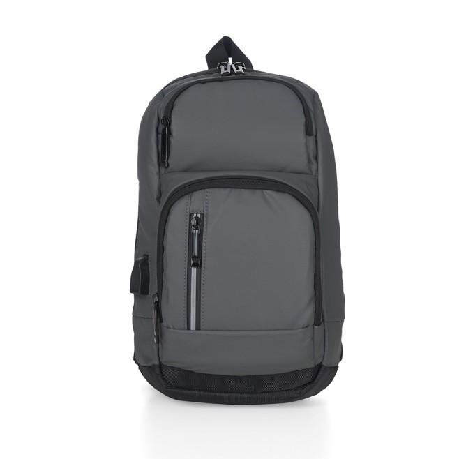 Mochila de ombro com entrada USB lateral Promocional com Logo H2029