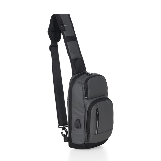 Mochila de ombro com entrada USB lateral Promocional com Logo H2029