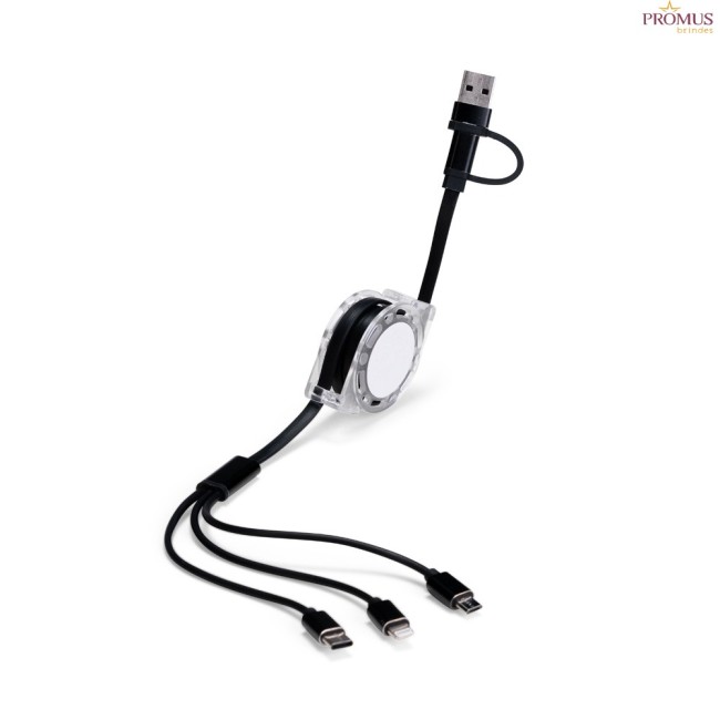 Cabo Retrátil 3 em 1 Com Adaptador Personalizado - H3688