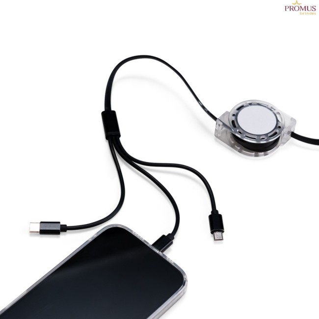 Cabo Retrátil 3 em 1 Com Adaptador Personalizado - H3688