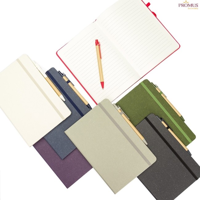 Caderneta Fibra de Arroz com caneta personalizada - H3275