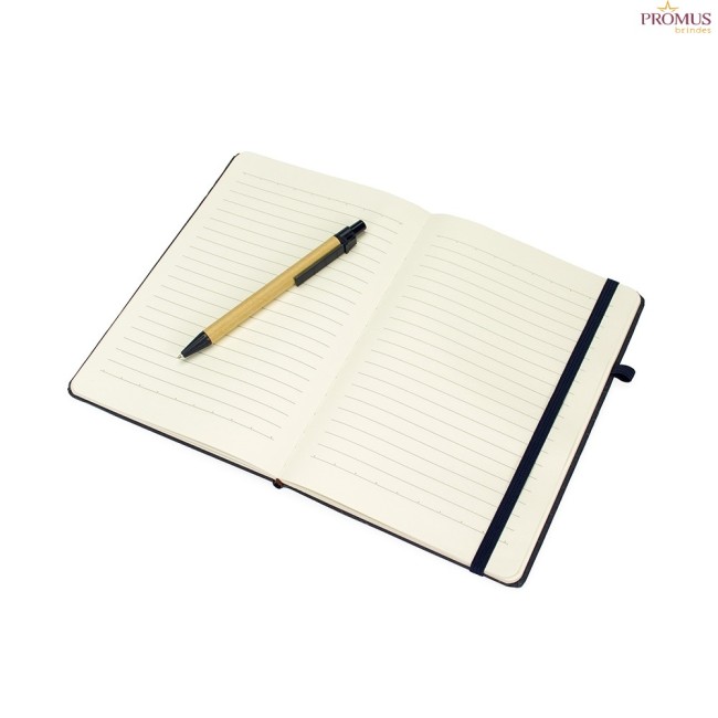 Caderneta Fibra de Arroz com caneta personalizada - H3275