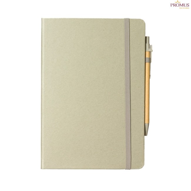 Caderneta Fibra de Arroz com caneta personalizada - H3275