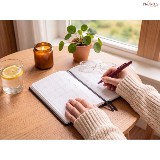 Caderno A5 2 em 1 com Agenda Integrada em PU à Base de Água Personalizado H930669