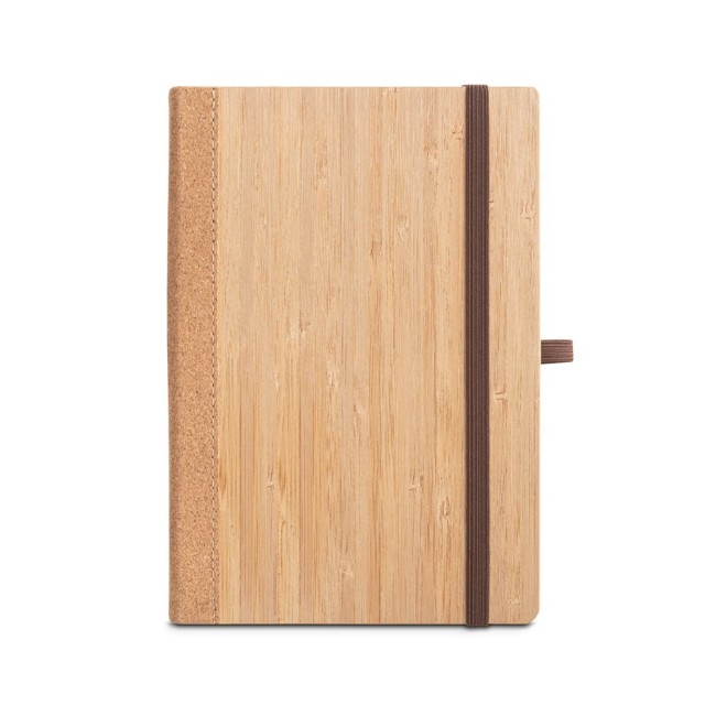 Caderno A5 Capa Dura em Folha de Bambu e Cortiça com Folhas Pautadas Personalizado H930281