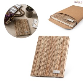 Caderno A5 Capa Dura em Palha Natural com Placa Metálica Personalizado H530632