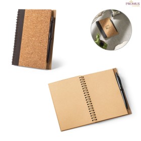 Caderno B6 em Cortiça e PET Reciclado com Caneta de Fibra de Trigo Personalizado H930285