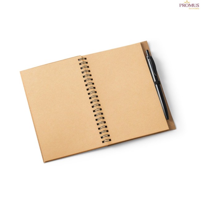Caderno B6 em Cortiça e PET Reciclado com Caneta de Fibra de Trigo Personalizado H930285