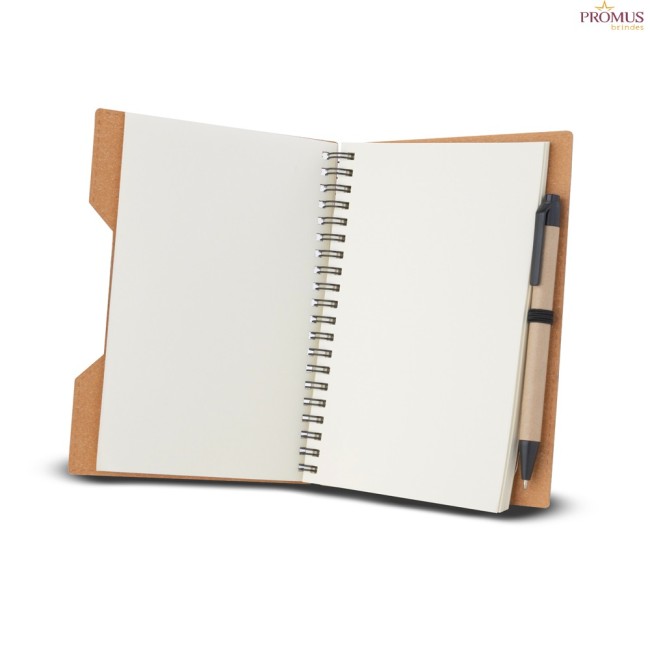 Caderno Capa em Papelão Reciclado Com Caneta Personalizado - H3902