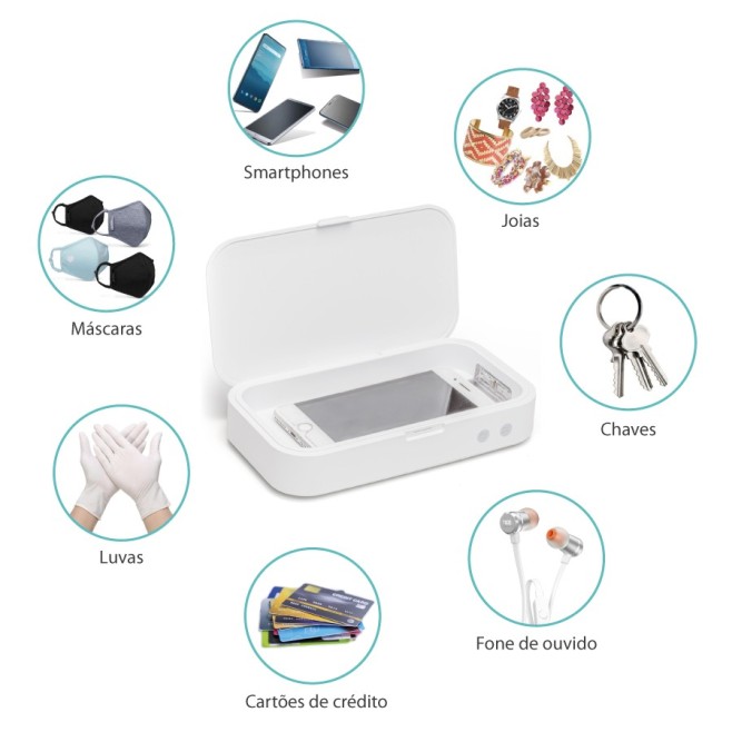 Caixa de Esterilização Multifuncional Personalizada – Carregador Wireless 10 W / Esterilizador UV / Aromatizador H1858