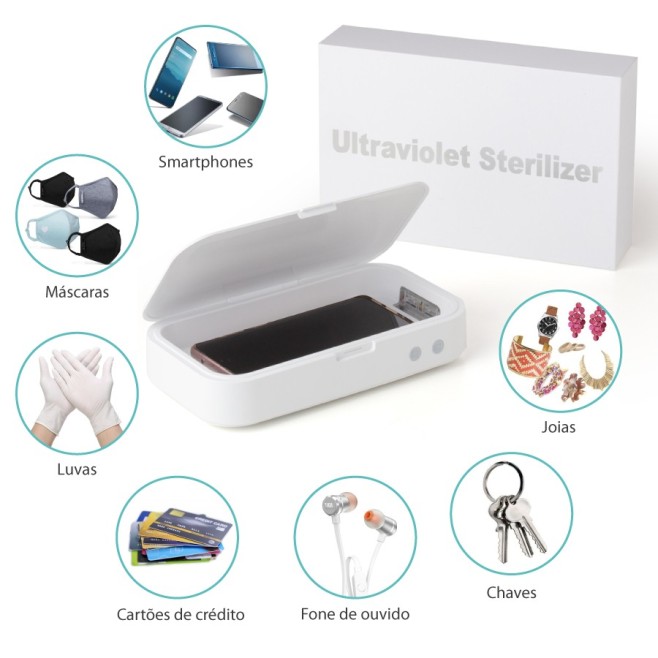 Caixa de Esterilização Multifuncional Personalizada – Carregador Wireless 10 W / Esterilizador UV / Aromatizador H1858