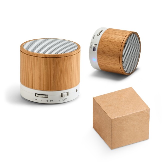 Caixa de Som com Microfone em Bambu Personalizada H570256