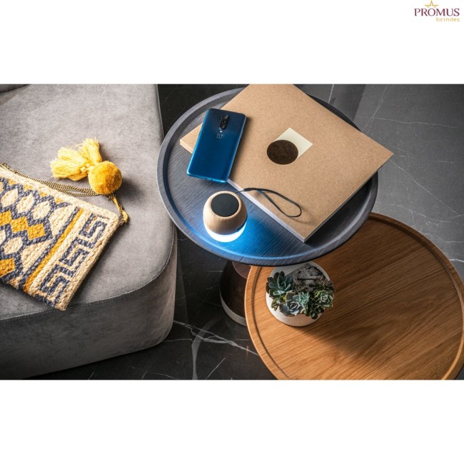 Caixa de som portátil em bambu e PP com microfone para Brindes H970124