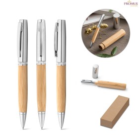 Caneta Esferográfica em Bambu e Metal com Estojo Personalizada H910775