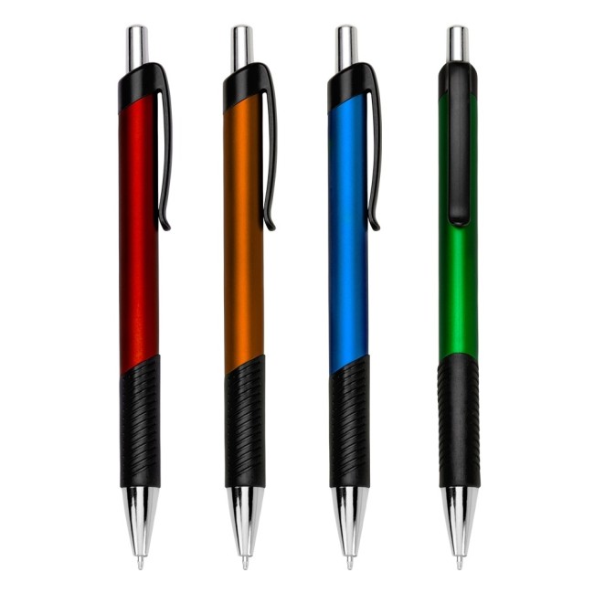 Caneta Plástica com detalhe emborrachado para brinde H2872