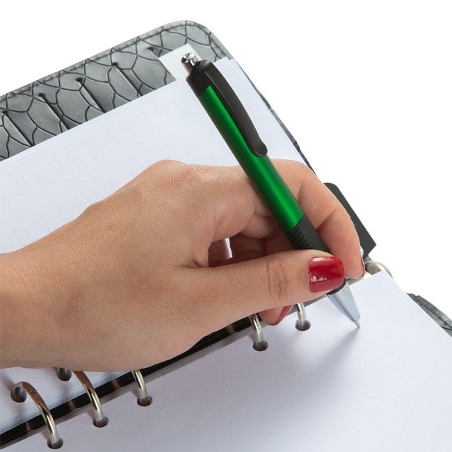 Caneta Plástica com detalhe emborrachado para brinde H2872