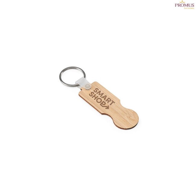 Chaveiro em Bambu com Ficha para Carrinho de Supermercado Personalizado H950116