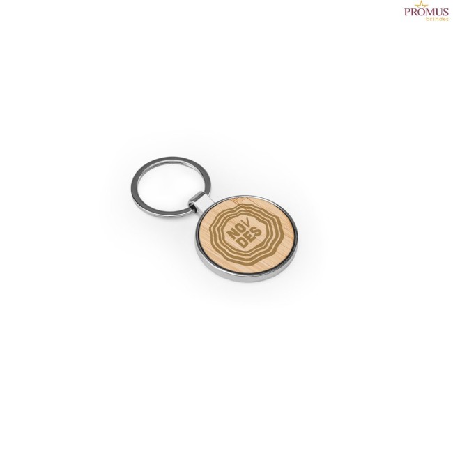 Chaveiro em Ferro Redondo em Zinco e Bambu Personalizado H950119