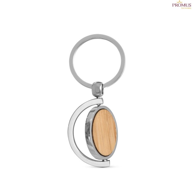 Chaveiro Redondo em Bambu com Revestimento em Metal Personalizado H950071