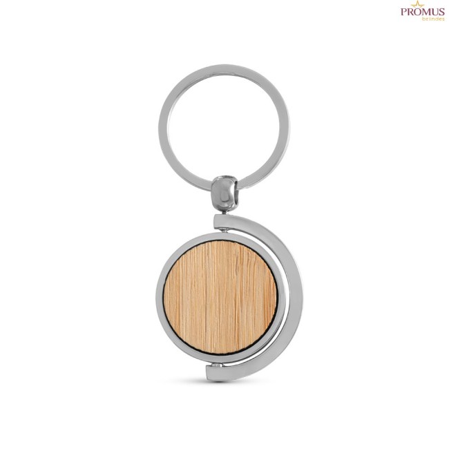 Chaveiro Redondo em Bambu com Revestimento em Metal Personalizado H950071