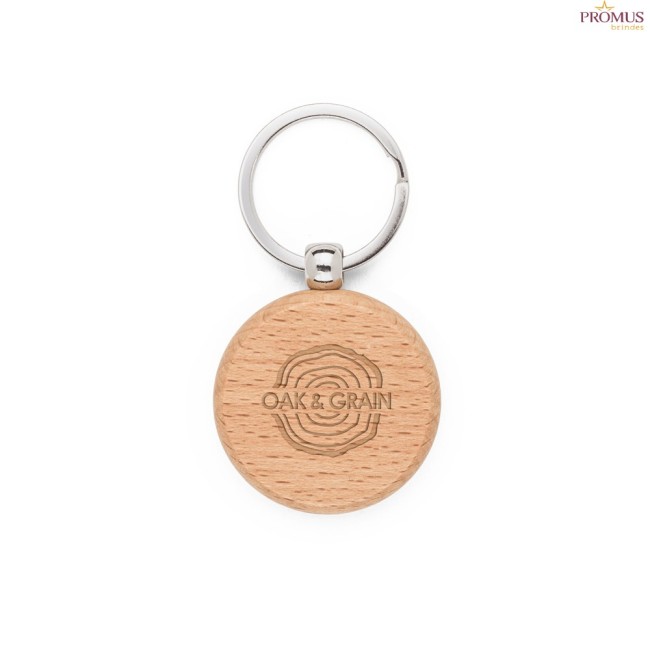 Chaveiro Redondo em Madeira de Faia Personalizado H950094