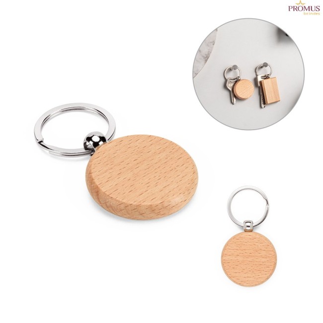 Chaveiro Redondo em Madeira de Faia Personalizado H950094