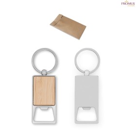Chaveiro Retangular com Abridor de Garrafas em Liga de Zinco e Bambu Personalizado H950121