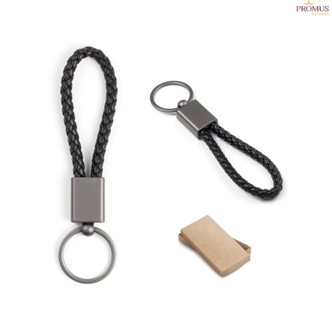 Chaveiro Retangular em Cordão Reciclado e Zinco com Anel de 32 mm Personalizado H950133