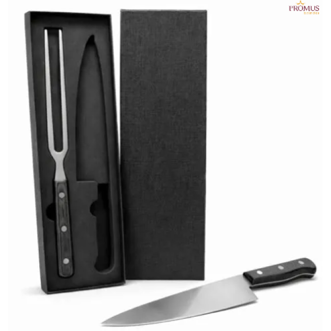 Conj. Faca e Garfo Premium Em Madeira /Inox Personalizado - H3490