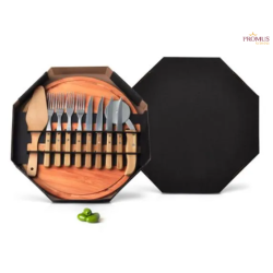 Conj. Para Pizza em Bambu/ Madeira/ Inox 35 cm 11 Pçs Personalizado - H3502