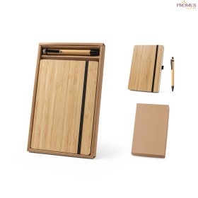 Conjunto Caderno A5 e Caneta em Bambu com Páginas Pautadas Personalizado H930624