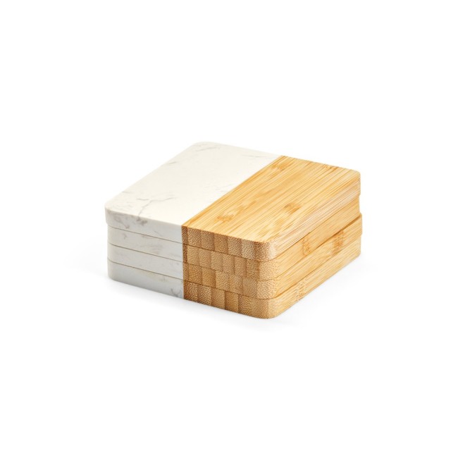Conjunto de 4 Porta Copos em Mármore e Bambu Personalizados H940338