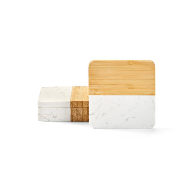 Conjunto de 4 Porta Copos em Mármore e Bambu Personalizados H940338