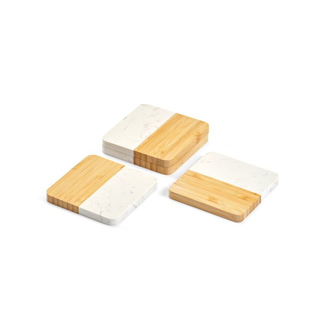 Conjunto de 4 Porta Copos em Mármore e Bambu Personalizados H940338