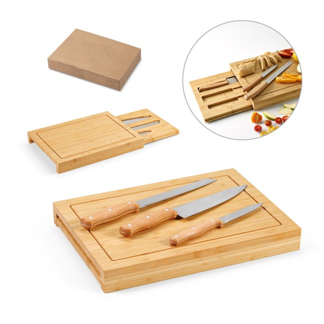 Conjunto de Tábuas em Bambu com 3 Facas Inclusas Personalizadas H940339