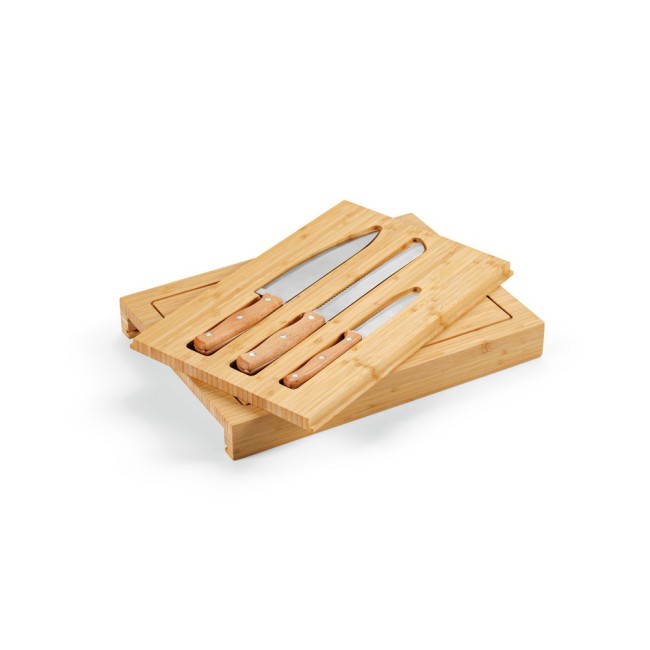 Conjunto de Tábuas em Bambu com 3 Facas Inclusas Personalizadas H940339