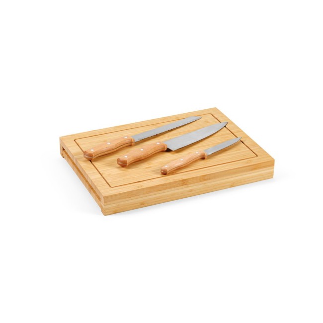 Conjunto de Tábuas em Bambu com 3 Facas Inclusas Personalizadas H940339
