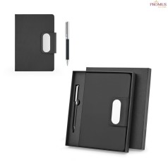 Conjunto Executivo Caderno A5 e Caneta em PU e Aço Inox Personalizado H930668