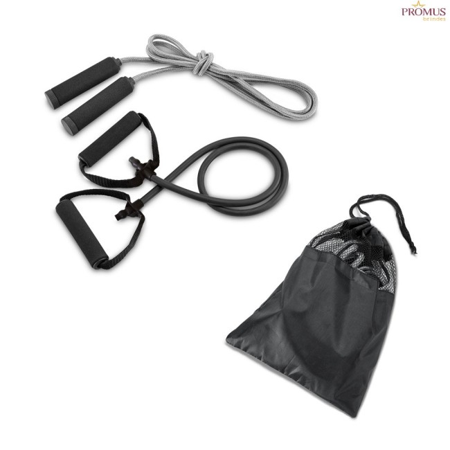 Conjunto Fitness Promocional com Elástico Extensor e Corda de Pular H980086
